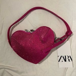 ZARA FUCHSIA SPARKLY MINI BAG HEART LIMITED EDITION New With Tags. Heart Bag